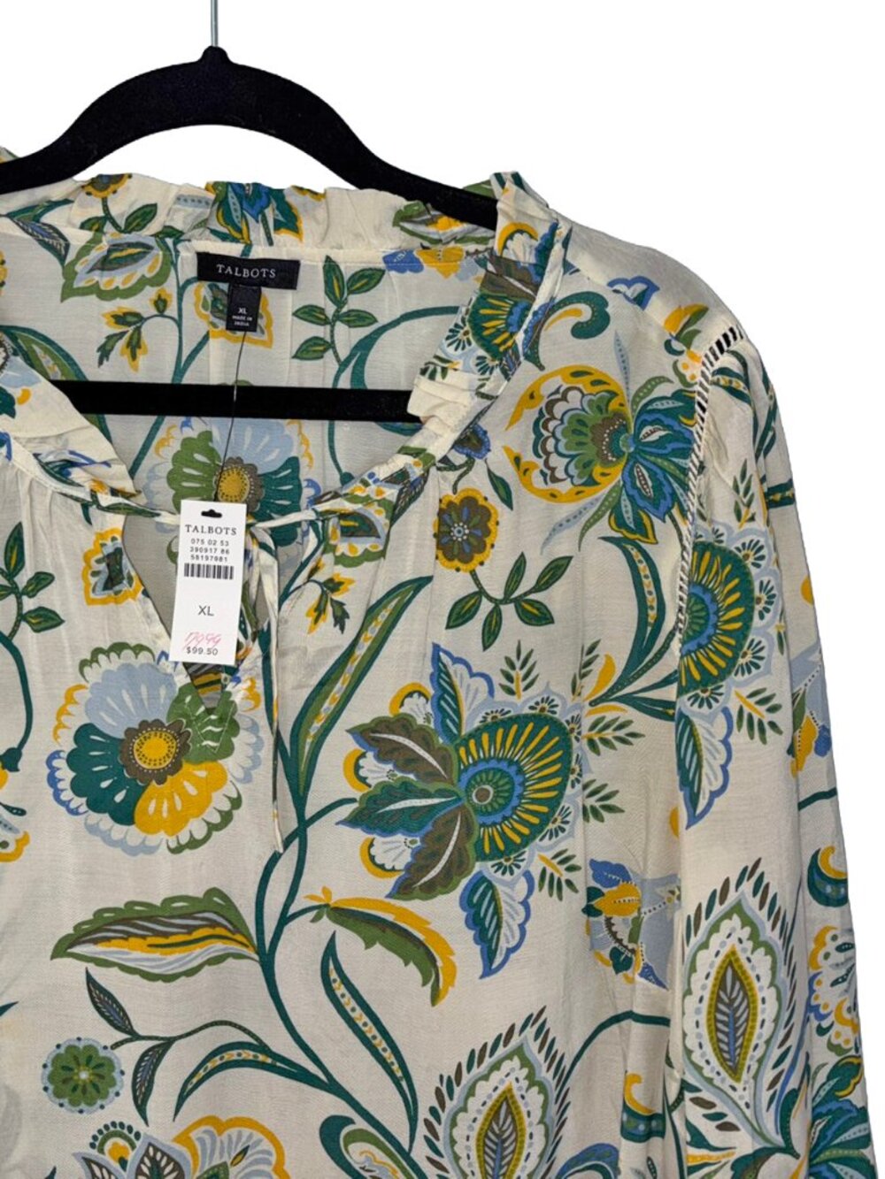 Talbots Multi Floral Long Sleeve Ruffled Neck Blouse - Size XL - NWT